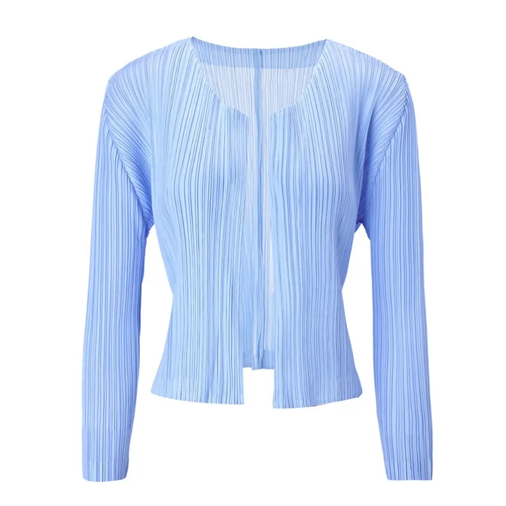 

Spring New Pleated Cardigan Pure Color Versatile Long-Sleeved Short Outwear Women's Fashion Niche Design Hot Selling