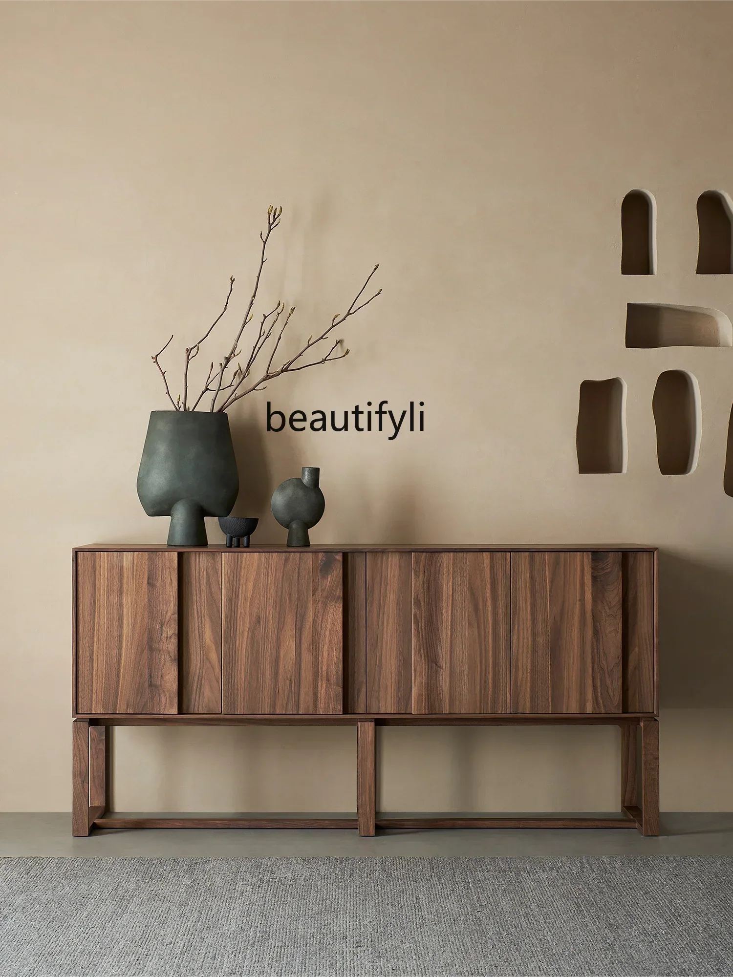 

New Arrivals cqy North America Black Walnut Solid Wood Sideboard Quiet Style Designer Living Room Storage Cabinet s1001