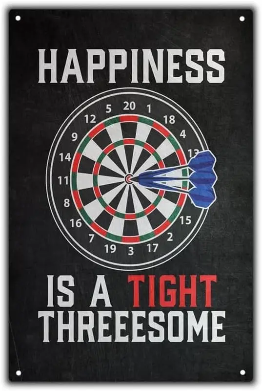 Funny Darts Vintage Metal Tin Sign, Happiness Is A Tight Threesome Man Cave Bar Office Wall Plaque--Tin Sign