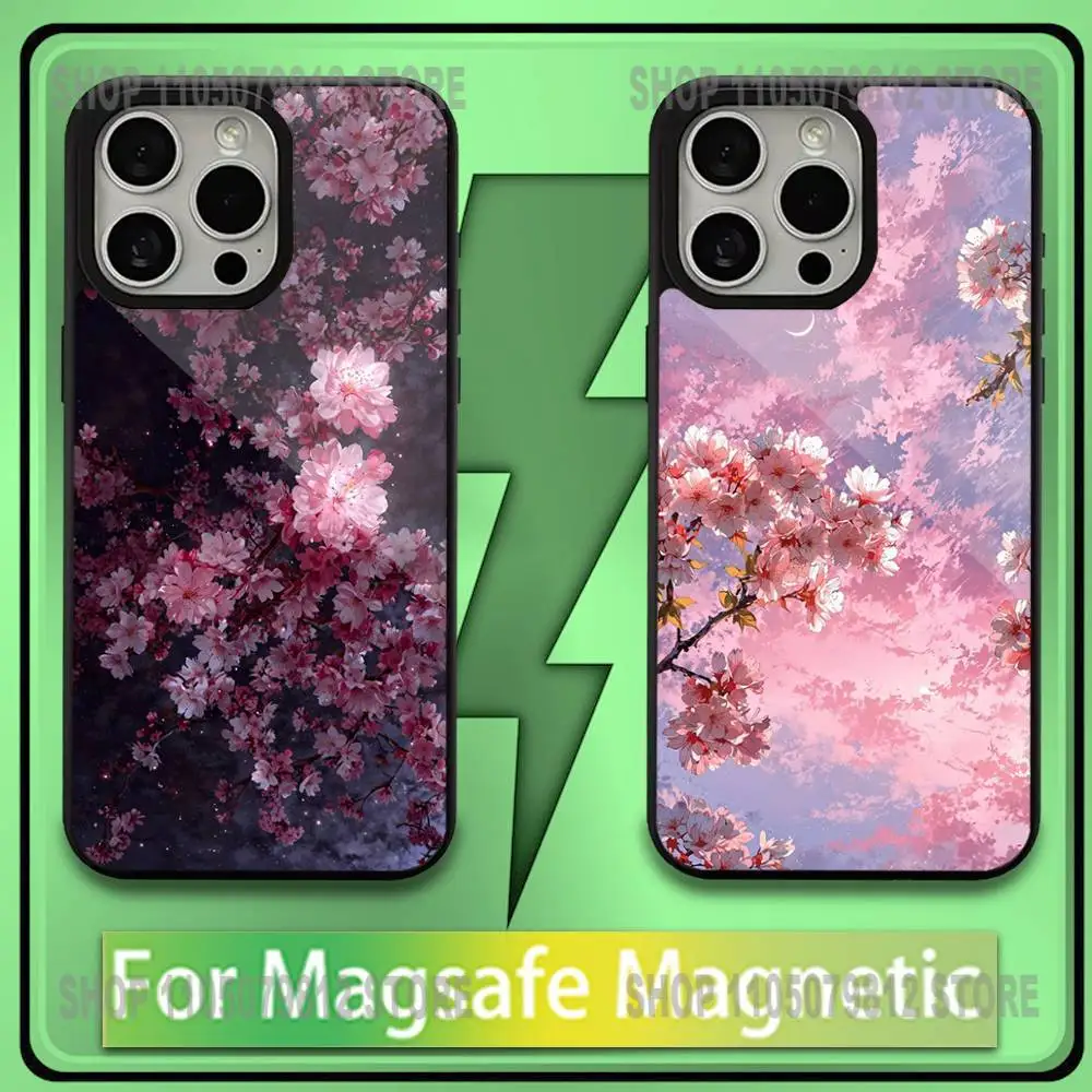

Pink Cherry Blossom Sakura Phone Case For iPhone 16,15,14,13,12,11,Plus,Pro,Max,Mini Soft Magesafe Magnetic Wireless Charge