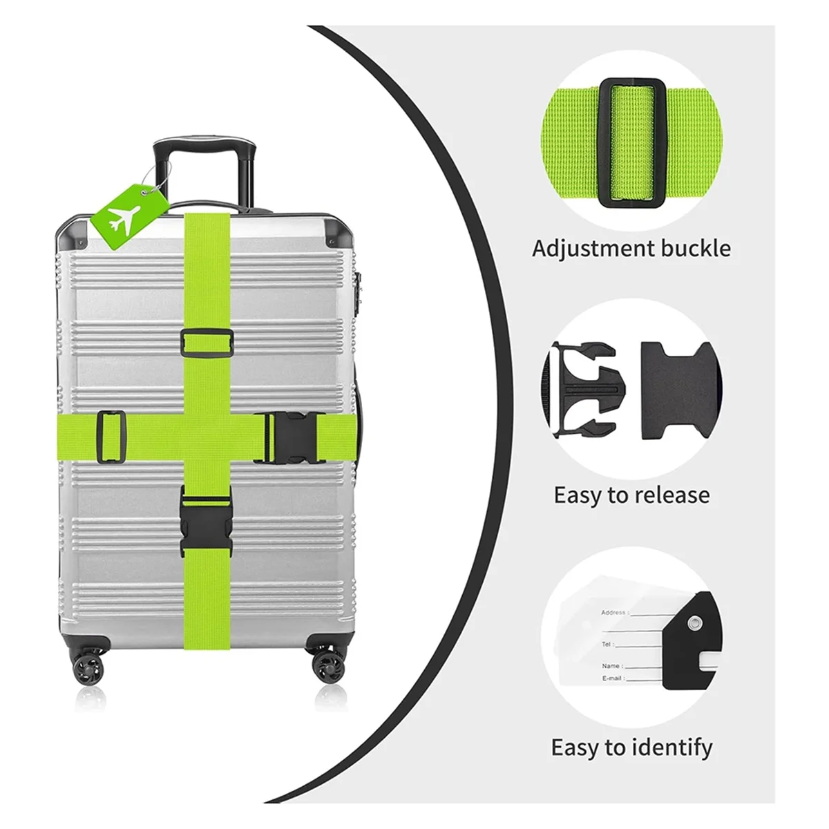 ABXHH ชุดสายรัดกระเป๋าเดินทาง 4 เส้นสําหรับกระเป๋าเดินทาง, ชุดสายรัดกระเป๋าเดินทาง, สายรัดกระเป๋าเดินทาง, สายรัดกระเป๋าเดินทางแบบปรับได้