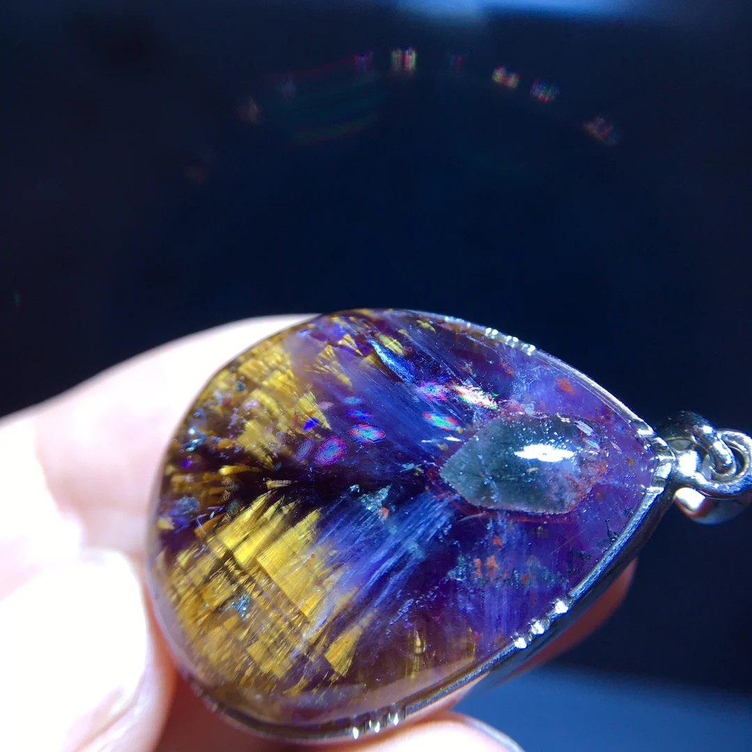 

Genuine Natural Purple Cacoxenite Auralite 23 Pendant 29.8/23.7/10.5mm Gold Rutilated Beads Jewelry AAAAA