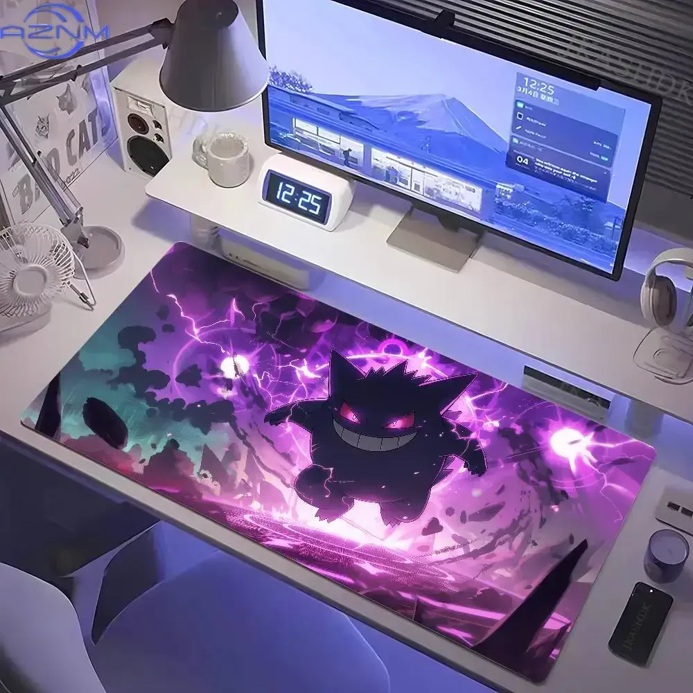 Purple Lightning Ghost Monster Large Gaming Mouse Pad Non-Slip Stitched Edge Desk Mat
