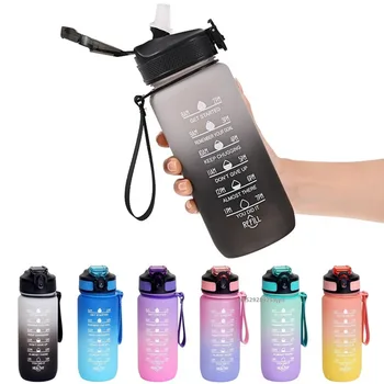 Motivational Water Bottle 600ml Leakproof Sports Water Bottle with Time Marker Straw…