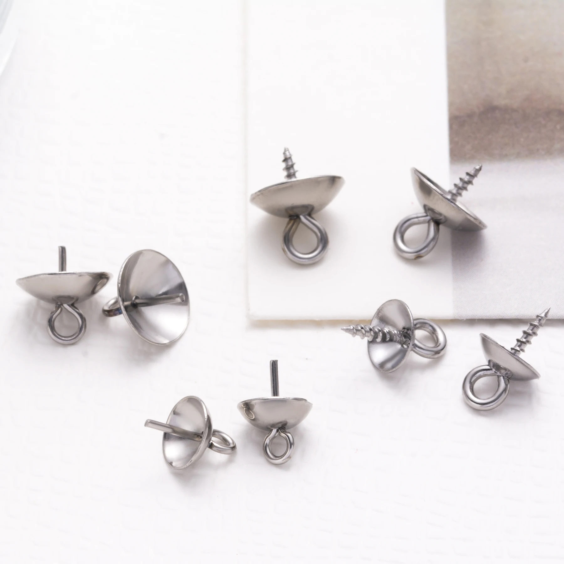 50 Stück/Set Schraubösen, mit Bohrung versehene Endkappen für Perlen, Edelstahl-Anhänger-Verbindungsstücke für DIY-Schmuckherstellung – Detail 5