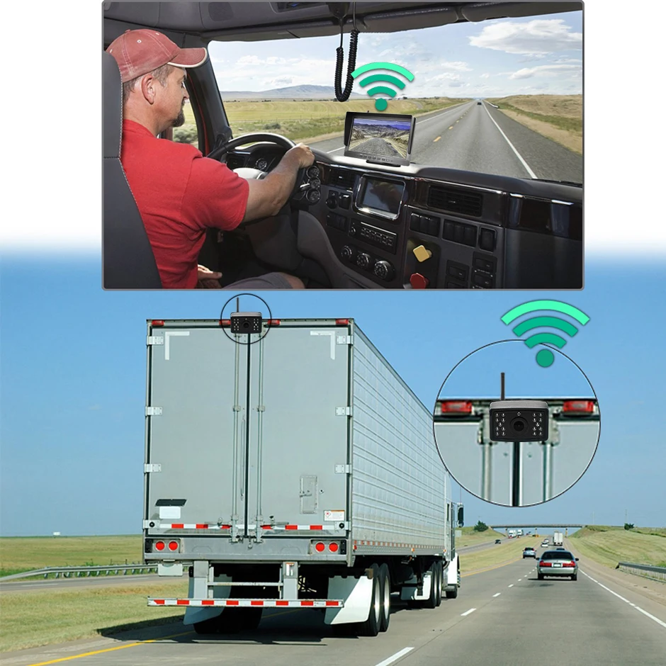 ระบบกล้องไร้สาย HD 1080P สําหรับรถบรรทุก 2 ช่อง 10.1 นิ้วสํารองและมองหลังย้อนกลับจอภาพฟังก์ชั่นกันน้ํา