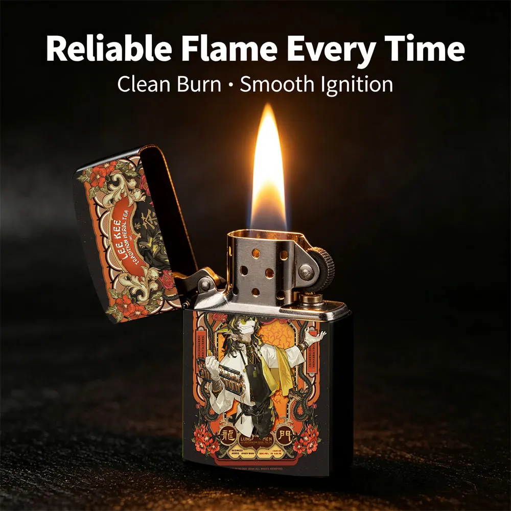 Pocket Lighter, Flip-Top Windproof Design, Metal Case, Retro Print Guitar Woman Art, Portable Durable, Comfortable Grip, Everyday Smoking Igniter