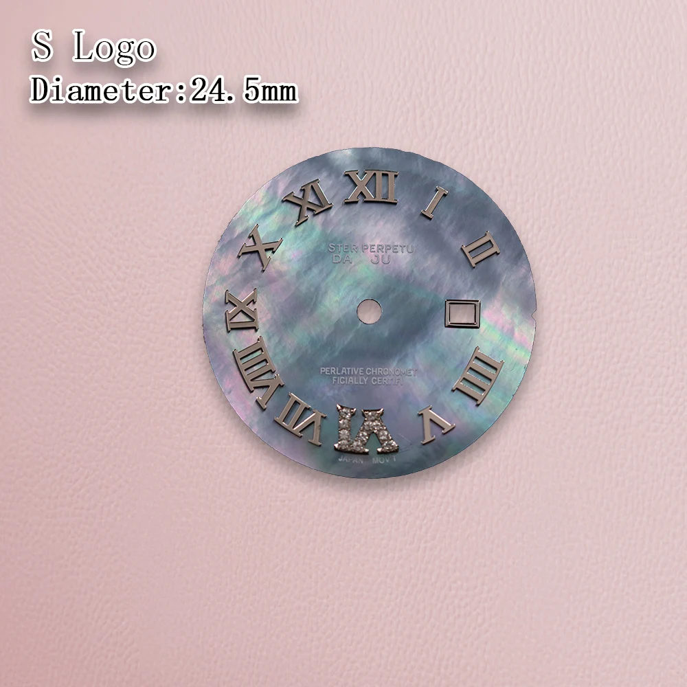 S-Logo, 24,5 mm, römisches Zifferblatt, Muschelzifferblatt, diamantfarbenes Zifferblatt, geeignet für NH05-Uhrwerk, kein leuchtendes Uhrenmodifikationszubehör