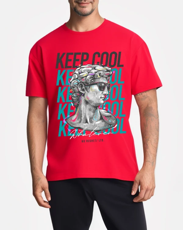

Keep Cool Sculpture Print Men T Shirts All-Match Loose T-Shirt Casual Cotton Unisex Clothes Summer Comfortable Short Sleeve