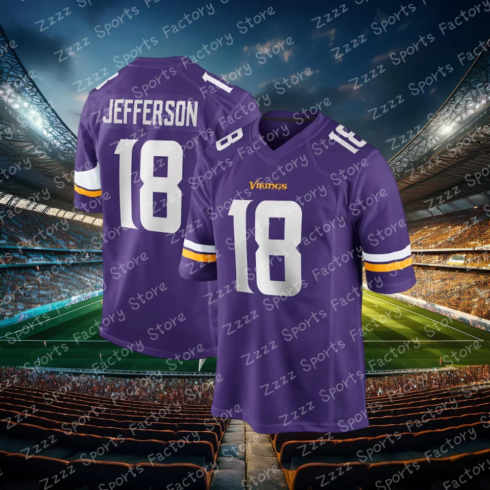 2024 Football For Adult&Kid jersey Justin Jefferson Vikings Game Jersey #18 Absorb Sweat Training T Shirt Outdoors Men's Clothes