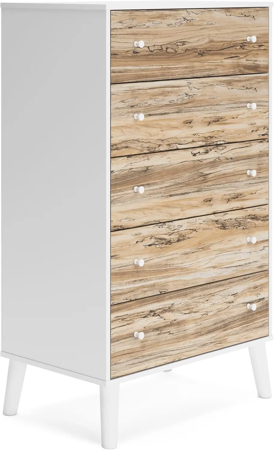 Piperton Scandinavian Two-Toned 5 Drawer Chest Of Drawers, White & Brown