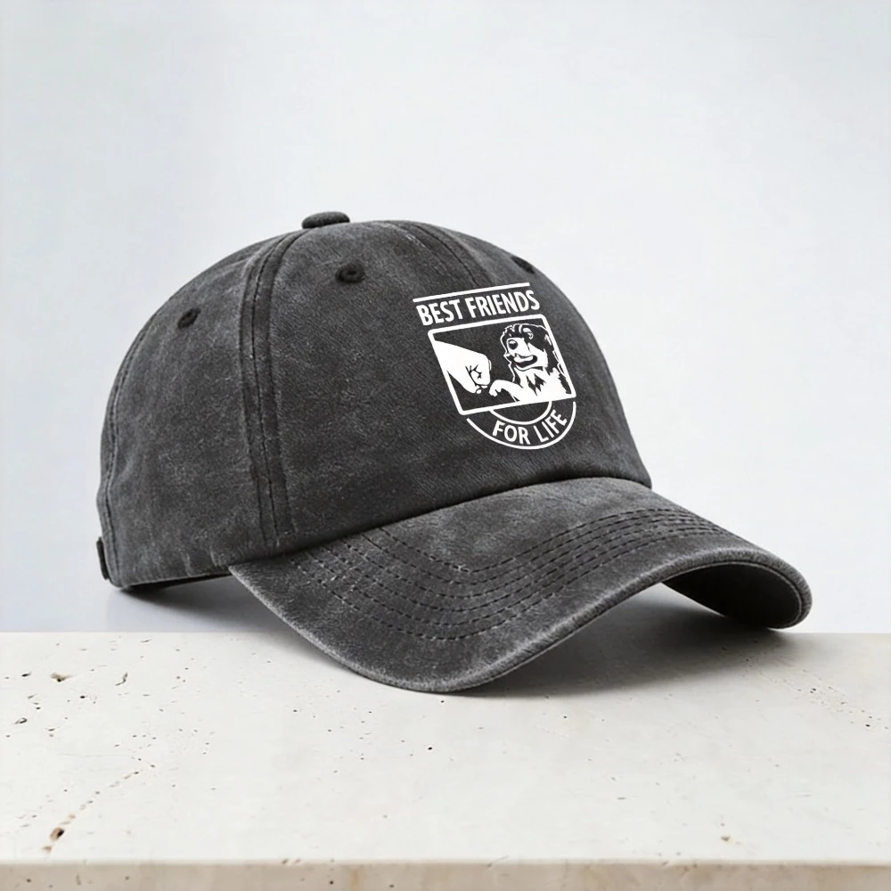 Best Friends For Life Australian Shepherd Dog Baseball Cap outdoor casual Snapback hats unisex Soft top Washed denim hat