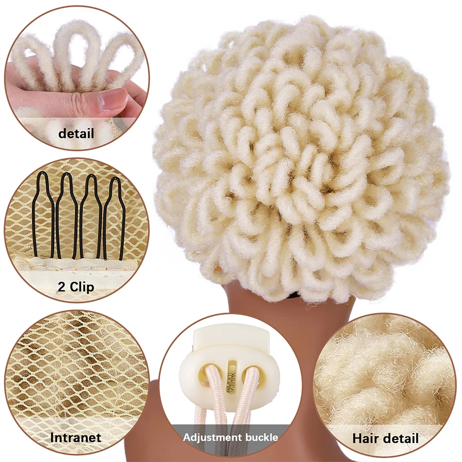 Coletero Afro Puff con cordón para mujer, postizo sintético, extensión de rastas para el cabello, rizado, Updo, Faux Locs