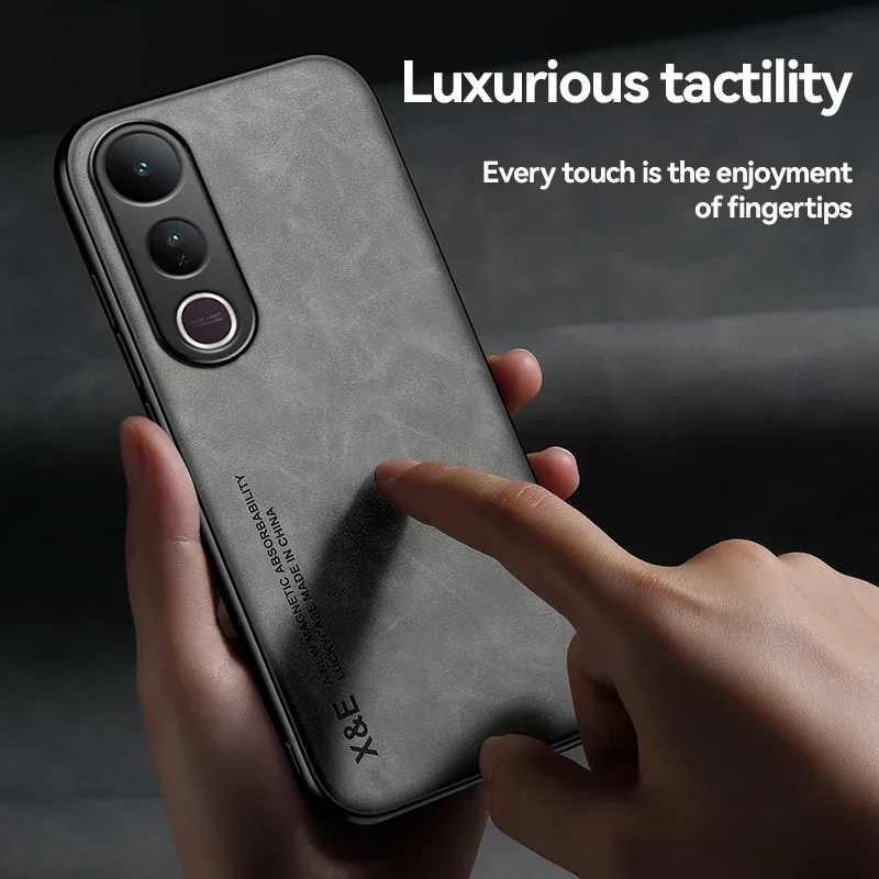 ل Vivo V50 لايت حامل السيارة حافظة مغناطيسية جلدية الملمس جراب هاتف Vivo V50 الهاتف Coques ل Vivo V40 V40 Pro/Vivo V40 Lite