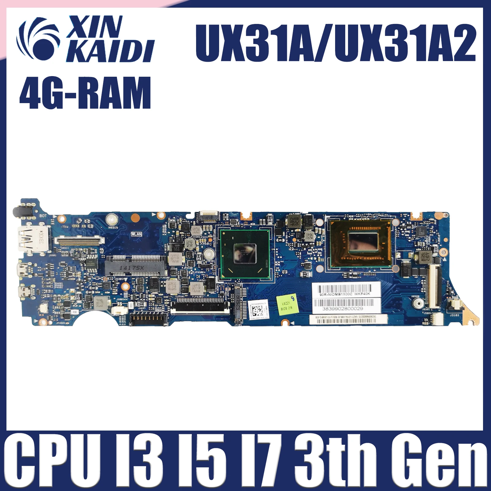 

UX31A UX31A2 Mainboard For ASUS ZenBook UX31A UA31A2 With I3 I5 I7 3th Gen CPU 4GB RAM Laptop Motherboard REV2.0/4.1