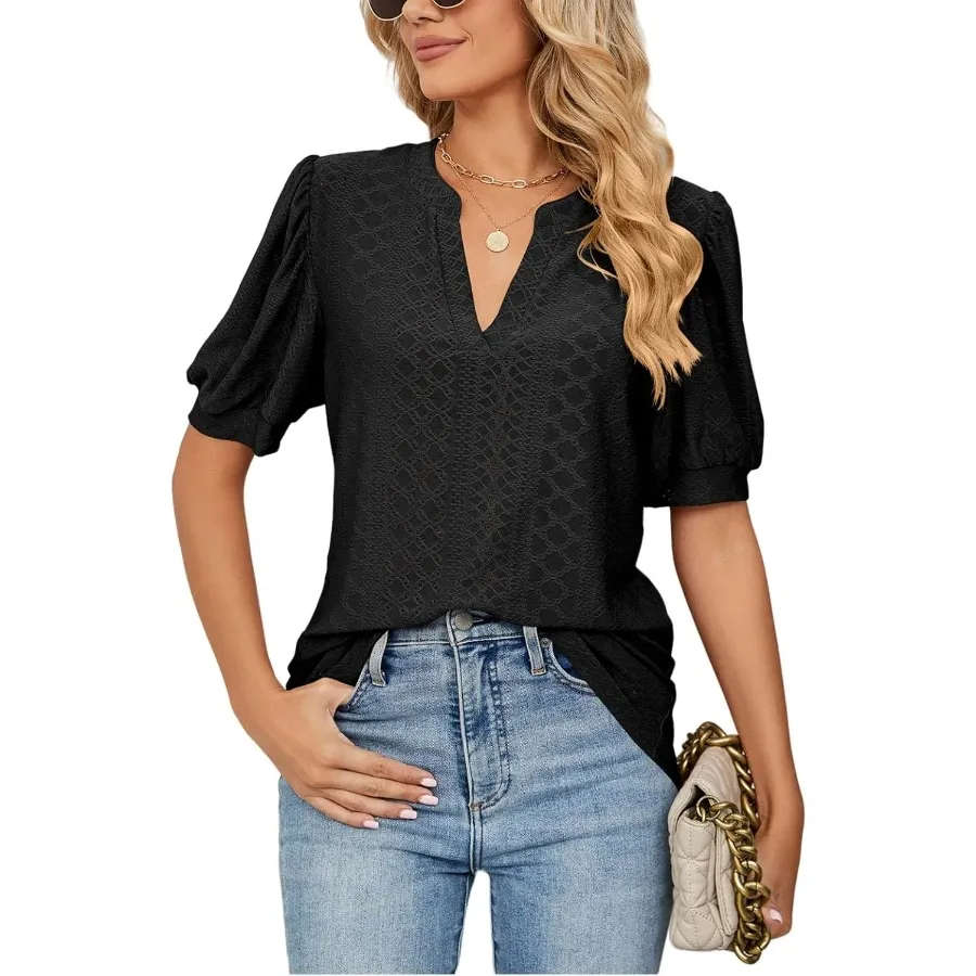 Women's Summer V Neck Ruffle Sleeve Short Sleeve Casual T-Shirt