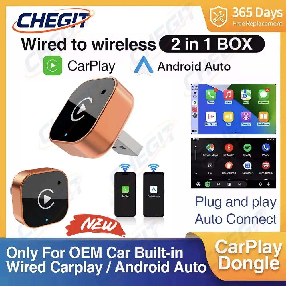 

2в1 проводной к беспроводному адаптеру CarPlay Android Auto Dongle Smart AI Box Высококачественные автомобильные аксессуары Интеллектуальная система