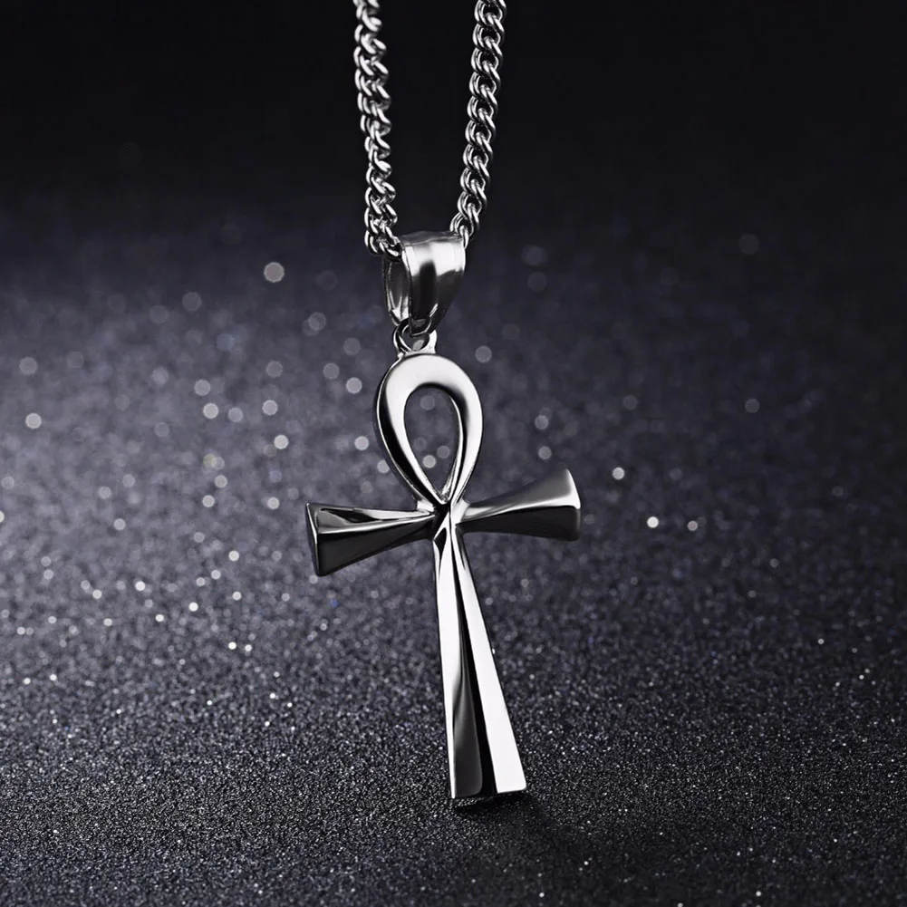 1PC Amulet Pendant Egyptian Ankh Crucifix Necklaces Pendants Stainless Steel Symbol of Life Cross Necklaces Jewelry Gifts Chains