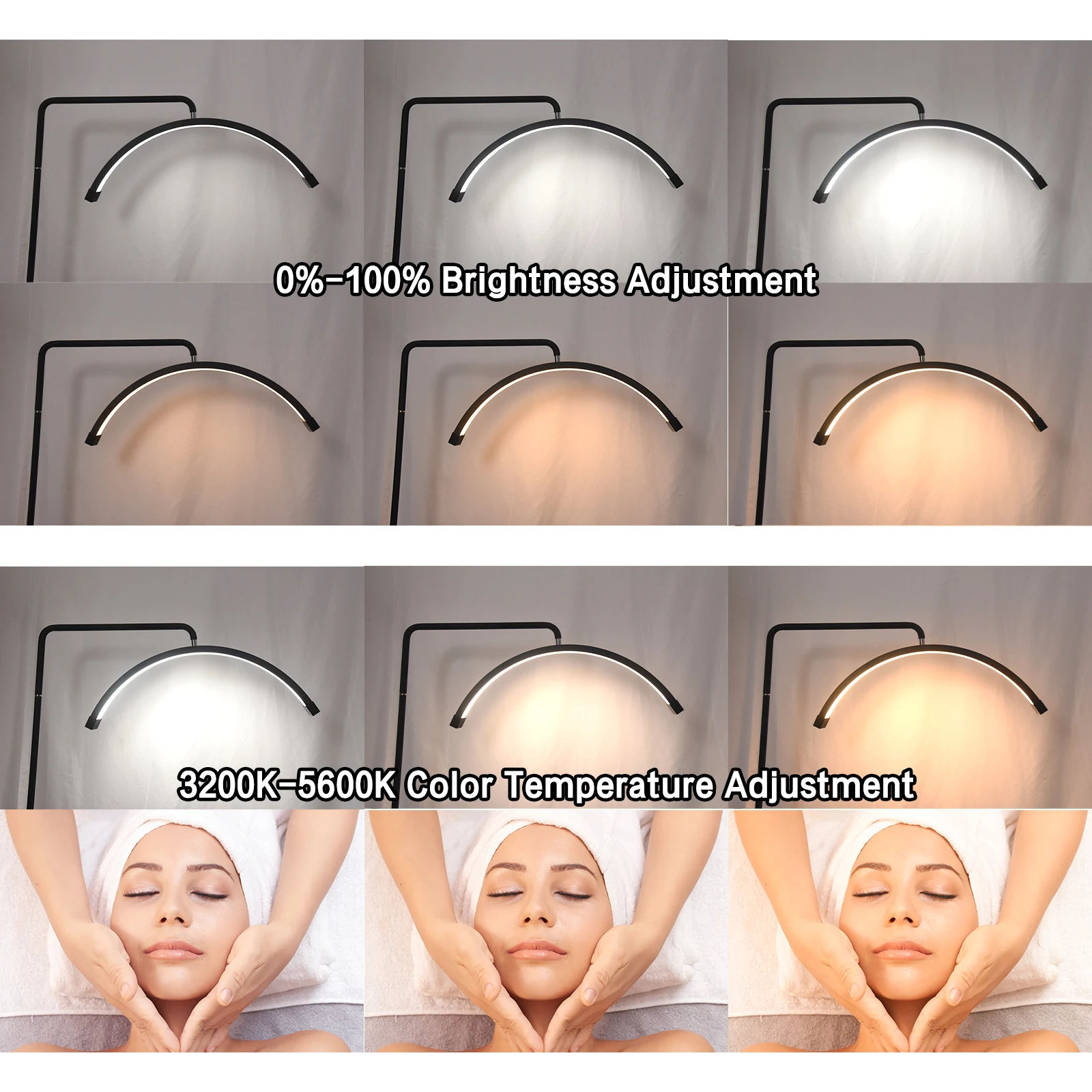 FOSOTO Lashing Light Halbmondförmiges LED-Videolicht-Bodenstativ für Tattoo Beauty Salon Wimpern – Detail 13