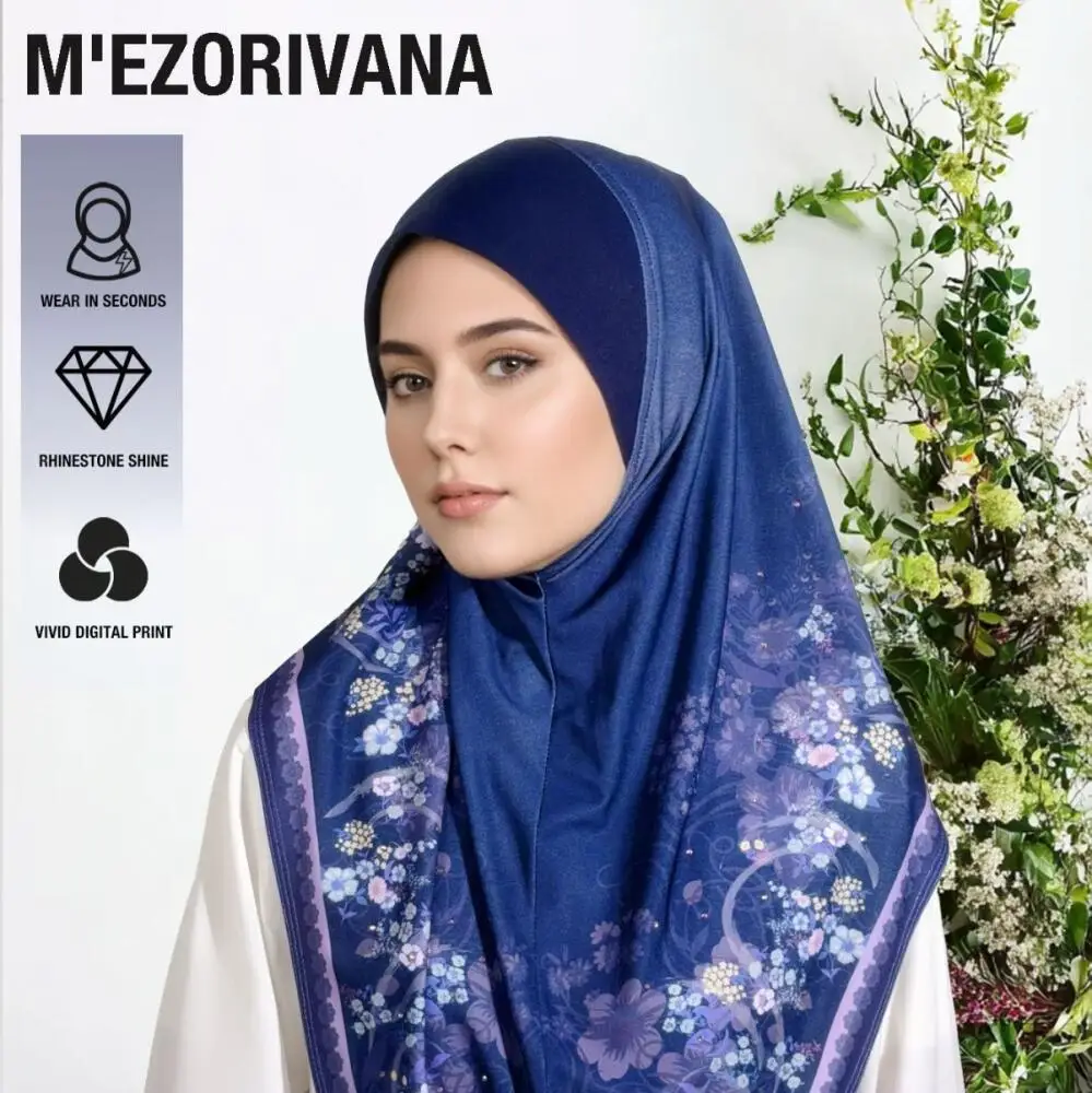 Instant Tudung Bawal Shawl, Double Layer Polyester Floral Printed Plain Scarf for Women Raya Wear Simple Headwear Accessories