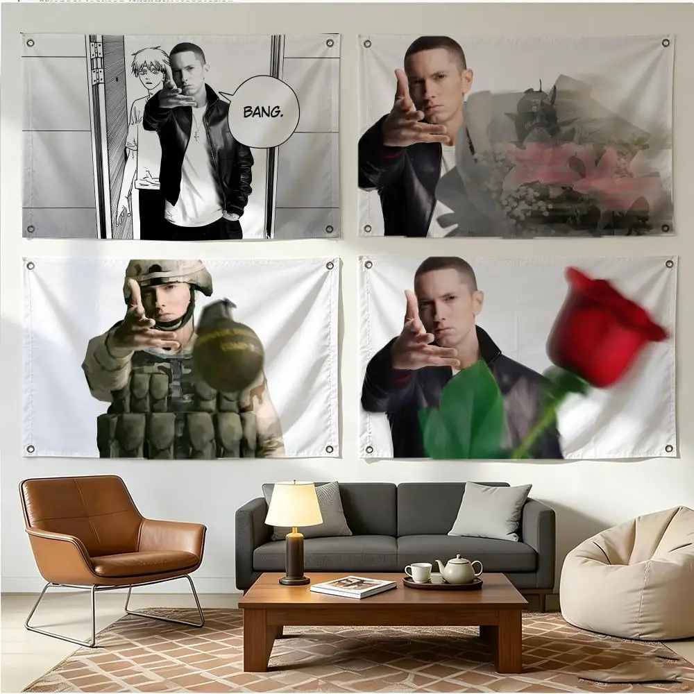 Meme Music Eminem Flags Four Ring Borderless Art Decor Indoor Outdoor Use Simple Hang And Install