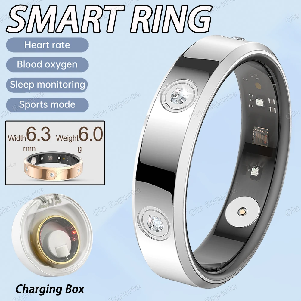 Ola Esporte 2025 Smart Ring Damen Herren Super schmal 6,3 mm Herzfrequenz Gesundheit Stress Messung Monitor IP68 Wasserdicht Mode Sport Ringe 5