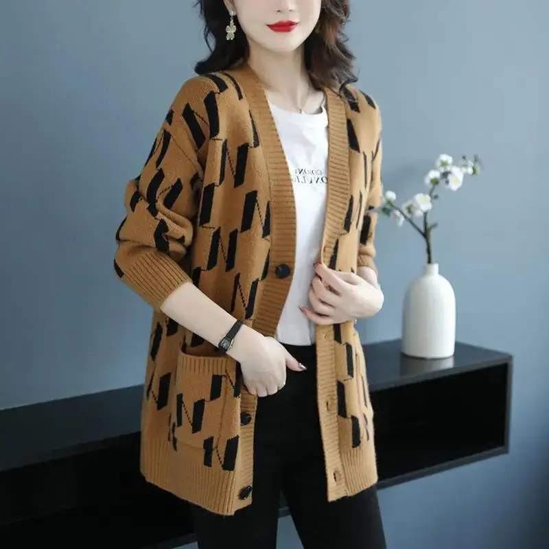 Nouveau tempérament mode tricot manteau Cardigan automne épais élégant haut surdimensionné t-shirt lâche dames pull manteau JJ703