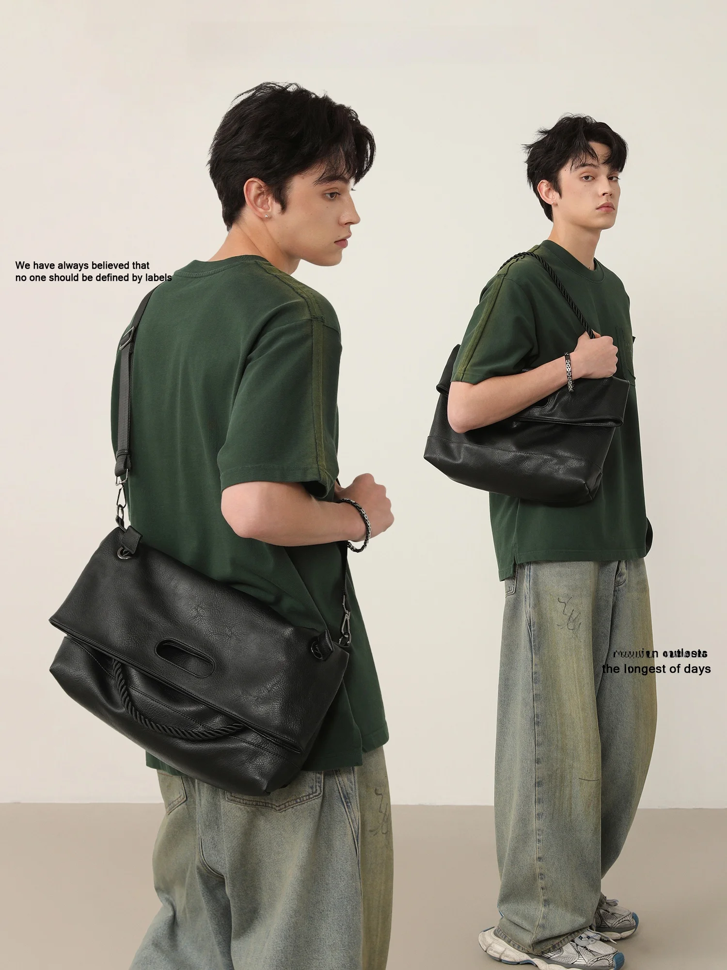 Sfreeya Men's Soft Leather Slant Bag Large Capacity Commuter Single Shoulder Bag Street Trend Crossbody Bag for Youth