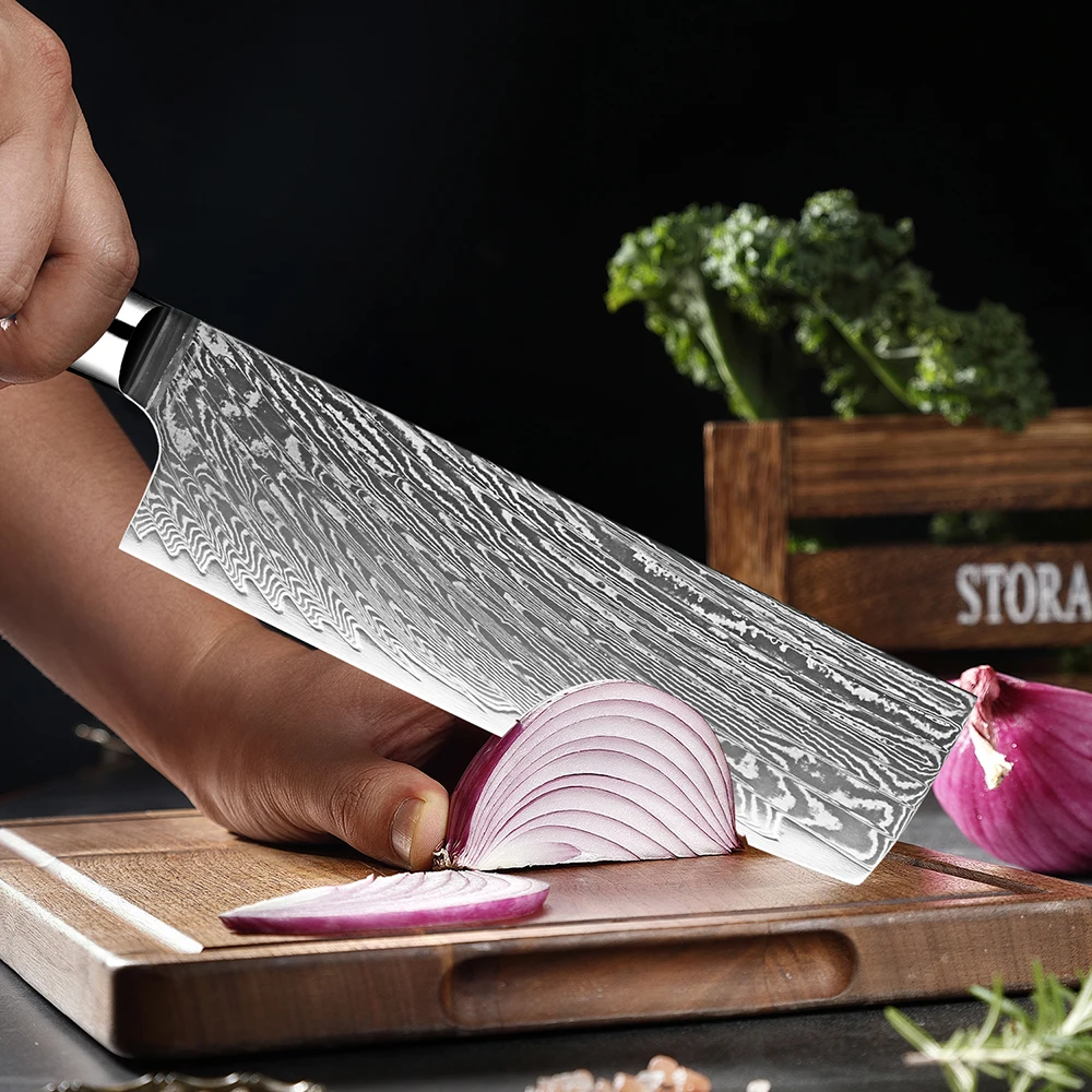 Best Selling Classic Kitchen Nakiri Knife 7Inch Japanese Damascus 67 layers VG10 Steel Cleaver Sharp Meat and Vegetable Knife