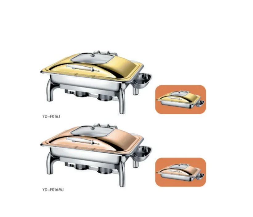 1 pcs hotel buffet chafing dish food square hydraulic hinged stainless steel food warmer gold chafing dish with glass lid