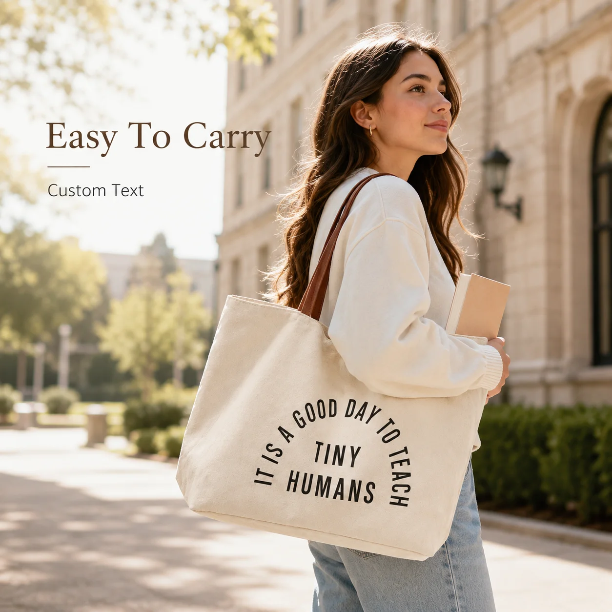Polarshe Custom Canvas Tote Bag Personalized Canvas Bag Single Shoulder Shopping Bag Large Capacity Handbag For Travel Commute