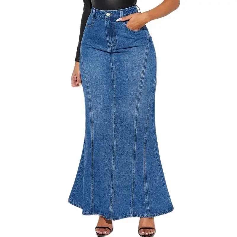 Women Slim Fit Wrap Hip Denim Skirt Daily Comfortable Office Commuter Casual High Waist Half-body Dress Female Trend Streetwear