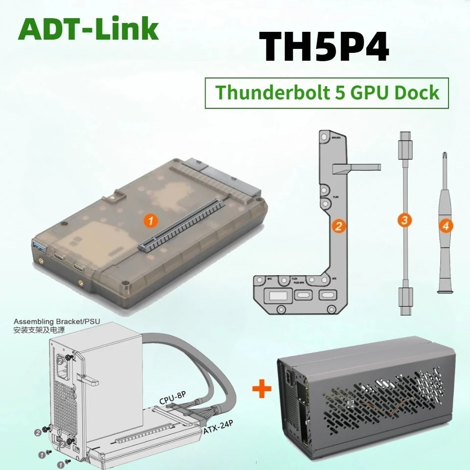 

TH5P4 Thunderbolt-5 GPU Dock PD 100W JH9480 USB 3.1 Expansion ATX SFX Metal Case Holder for Laptop to PCIe Graphics Card RTX5090