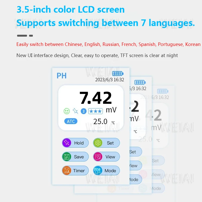 WEIAI Lab PH Meter Professional 8in1 Water Tester pH ORP EC DO Meter Dissolved Oxygen Salinity TDS Temp Multi-parameter Analyzer