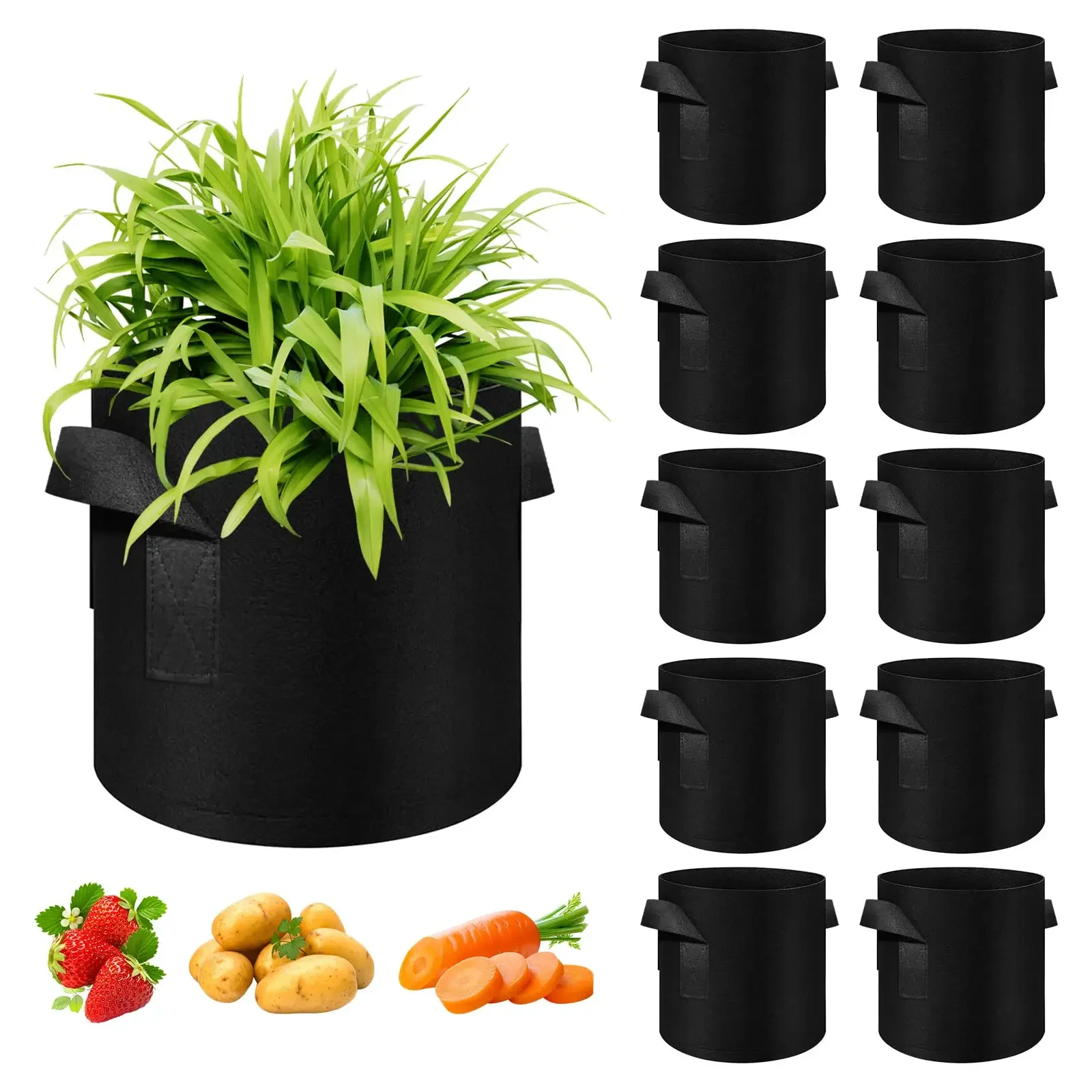 5 Pack Grow Bags, Garden Planting Nonwoven Fabric Pots with Reinforced Handle(3 Gallon，4 Gallon, 5 Gallon, 7 Gallon, 30 Gallon)