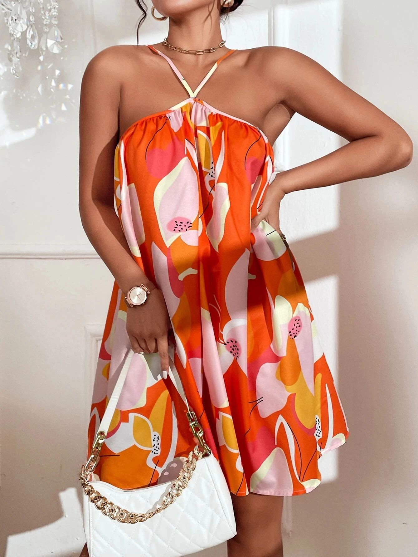Frühling Sommer Neues Cross-Border Ärmelloses Trägerloses Minikleid mit Ganzkörper-Print im Strandurlaub-Stil Damenbekleidung – Detail 3