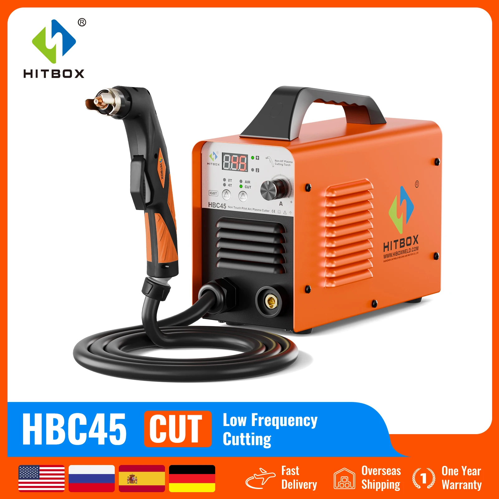 HITBOX Plasma Cutter Non-contact Non-high Frequency Plasma Cutting Machine with Digital Display 220V -240V Inverter HBC45