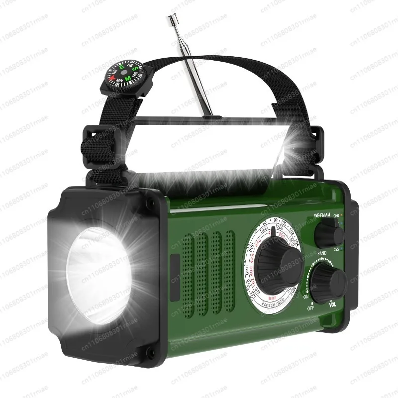 Outdoor emergency flashlight Solar charging Hand crank power generation Multi-function radio Disaster prevention SOS alarm