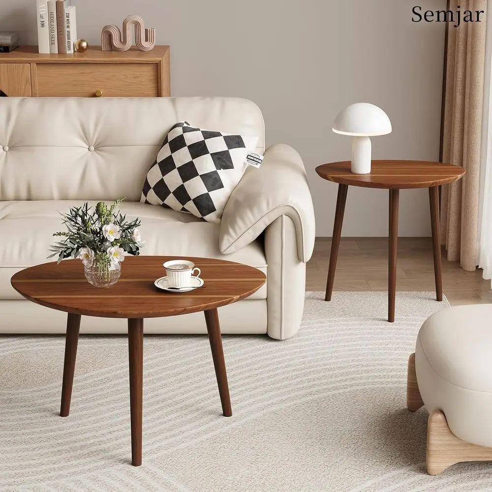 コンパクトなアカシア材のネストコーヒーテーブルセット、小さなリビングルームやオフィスに最適、ミニマリストのミッドセンチュリーモダンデザイン、E