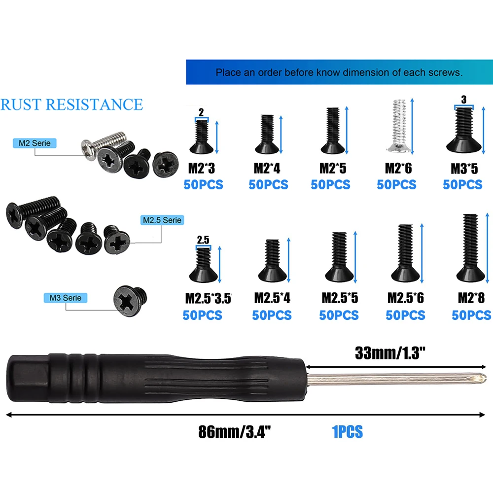 500-teiliges M2 M2,5 M3 Laptop-Schrauben-Set, SSD M.2-Schrauben, für Phillips-Flachkopf-Schrauben-Set für kleine/kleine Maschinen für die Elektronikreparatur – Detail 3