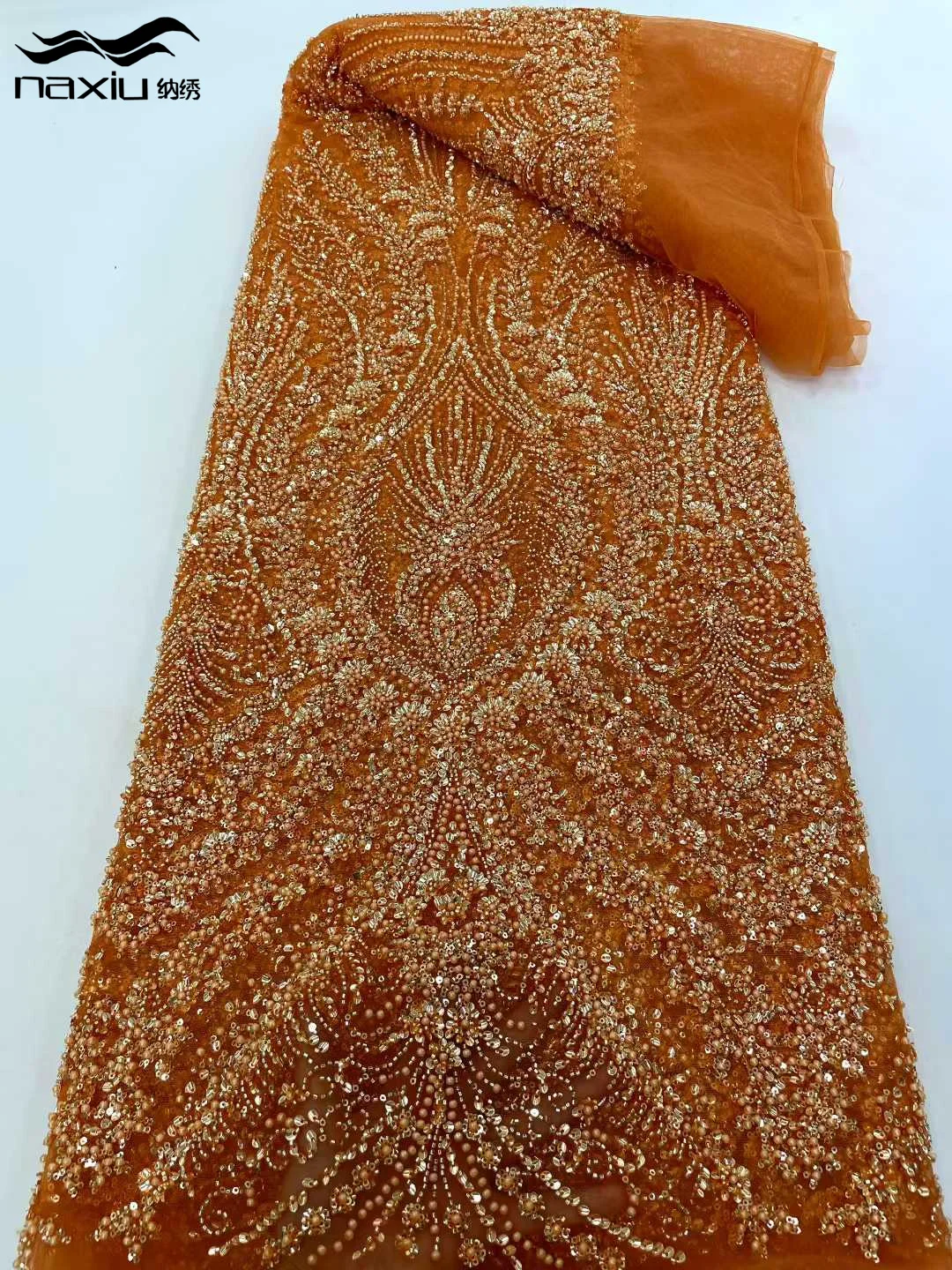 

Madison Elegant African Embroidered Beaded Lace Fabric 2026 French Luxury Sequins Tulle Lace Fabric Ladies Wedding Dress