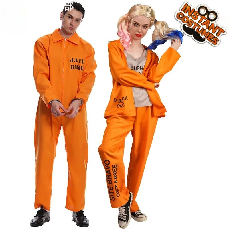ชุดคอสเพลย์คู่รักนักโทษสีส้มสำหรับงานแสดงบนเวที แฟชั่นฤดูใบไม้ร่วงปี 2024 สไตล์จีนดั้งเดิม