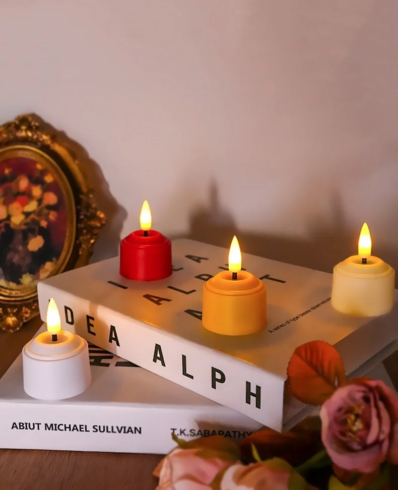 

6pcs Tealight Remote Controlled Led flameless candles 3D Wick flickering votive Candle Halloween Christmas Table Wedding Decor