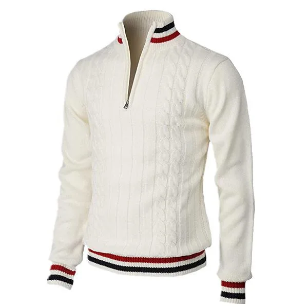 

British Style Business Casual Color Matching Zipper High Collar Men's Sweater