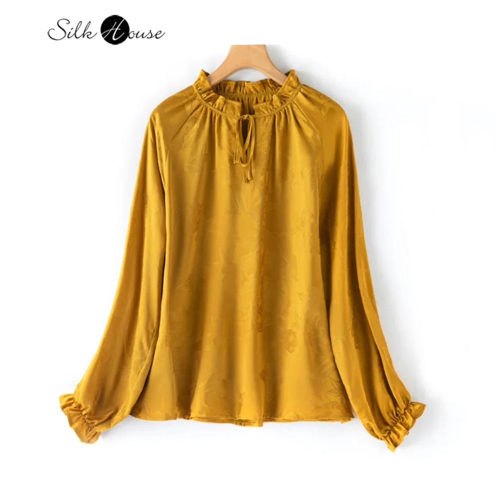 

Women's Fashion Clothing 100% Natural Mulberry Silk Jacquard Satin French Light Luxury Temperament Long Sleeve Versatile Shirt