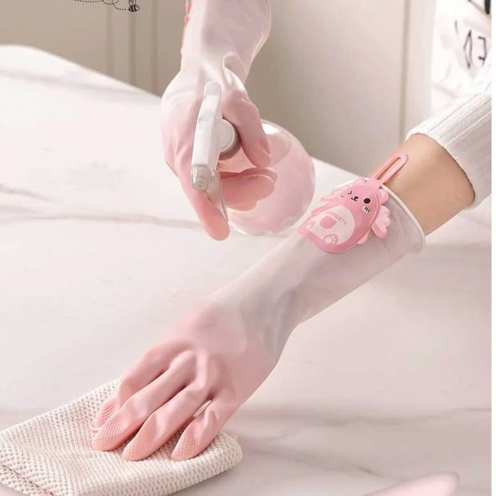 Natural Latex Dishwashing Gloves Tear Resistant Waterproof Household Cleaning Gloves Thickened Rubber Multi Color