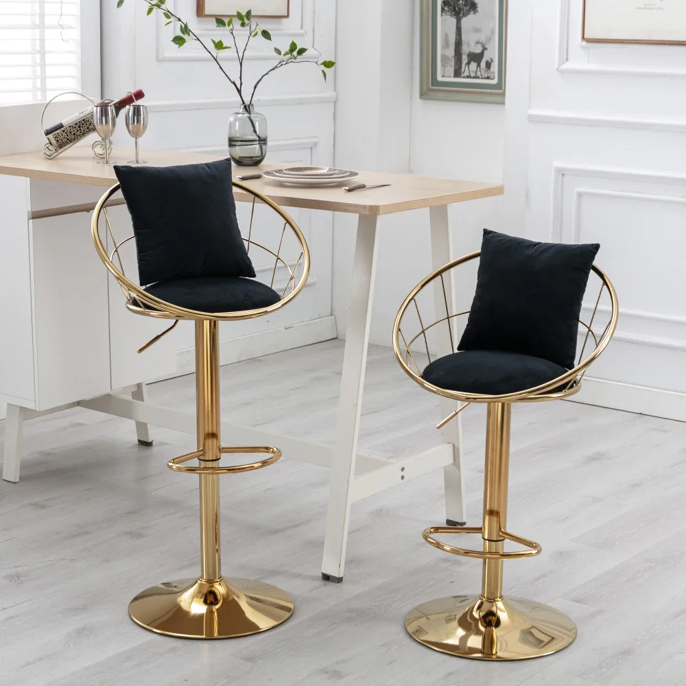 

Bar Chair, Pure Gold Plated, Unique Design,360 Degree Rotation, Adjustable Height,Suitable for Dinning Room and Bar,set of 2