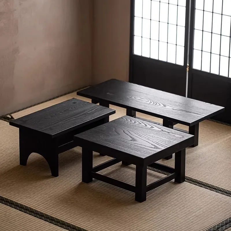 Solid wood carbonized black ash wood tatami bed and breakfast living room small apartment tea table