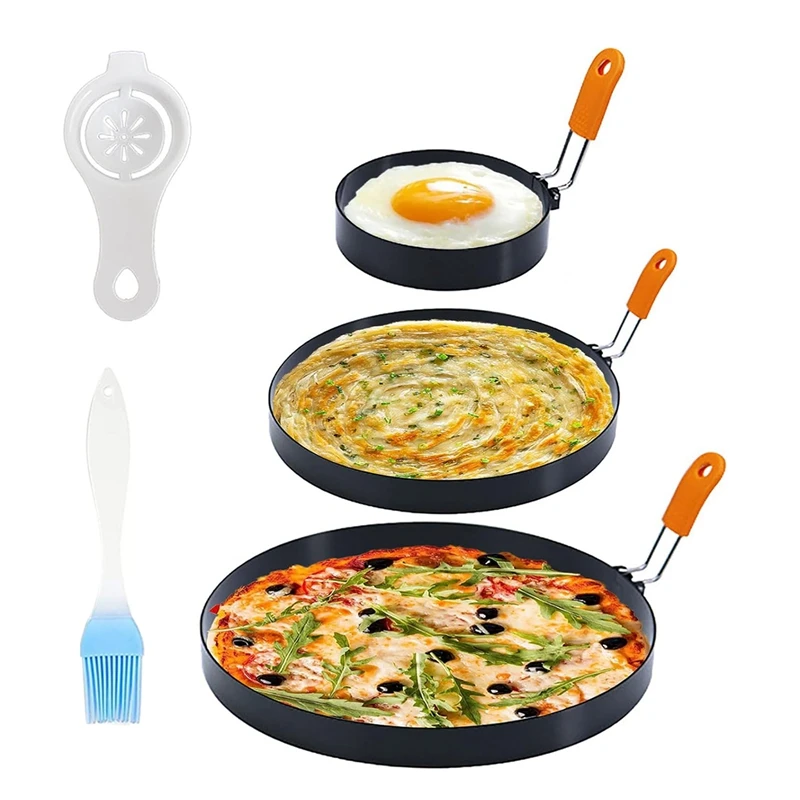 3 Packs Egg Rings Round Egg Rings Mold For Griddle Frying Egg 3.5 Inch Egg Ring 6 Inch Pancake Mold 8 Inch Omelet Ring Non-Stick