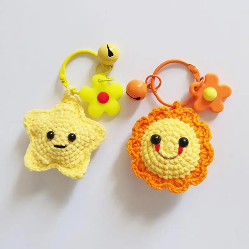 Aesthetic Keychain Handmade Crochet Star/Moon/Sun Keyring Charm Handmade Wool Woven Doll Crochet Keyring Charm For Bag Luggage